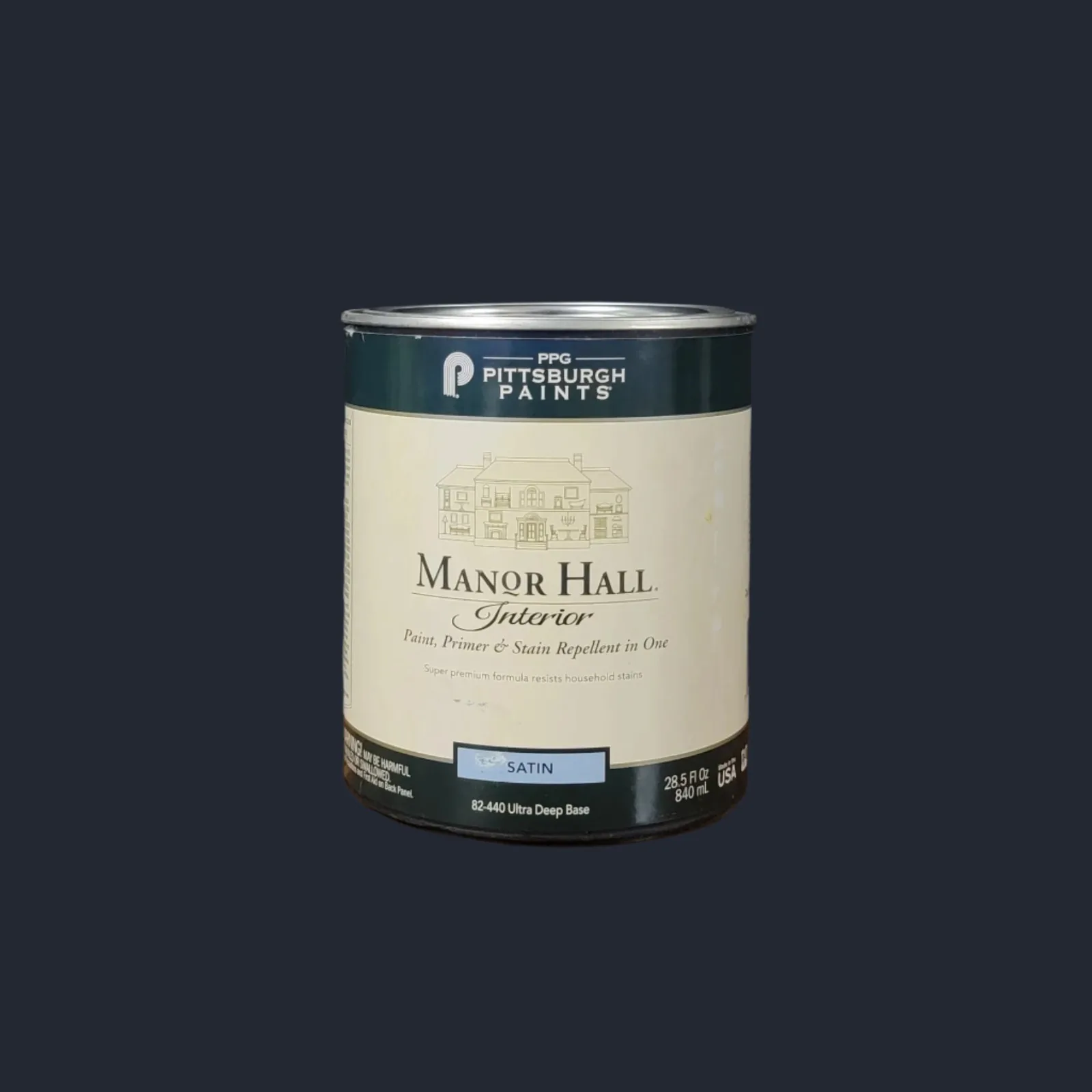 MANOR HALL® Interior Latex · Satin · Ultra Deep Base · Quart